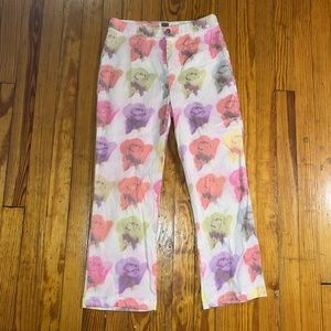 Pop art neon pastel floral capris 90s synthetic size 30 fun andy warhol rose